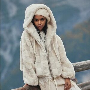 Anthropology jacket faux fur checker print